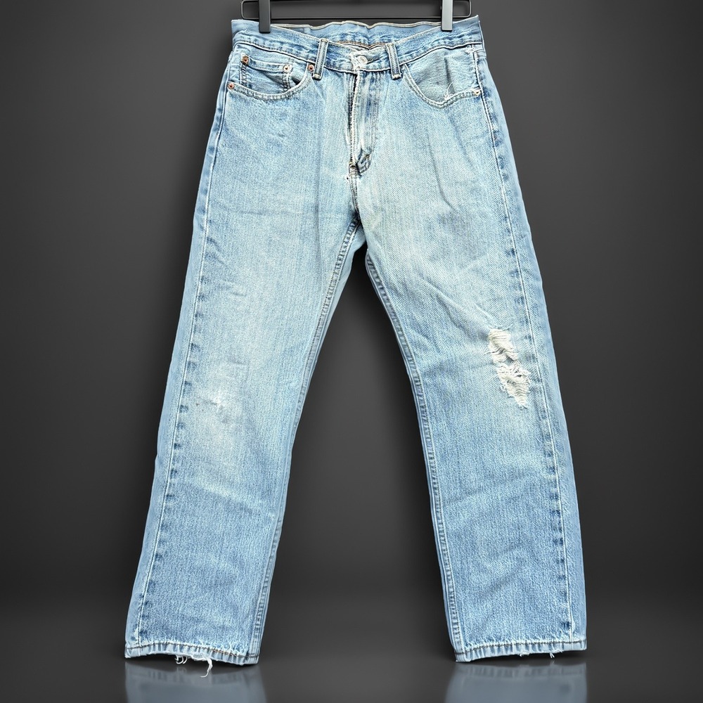 Levis 505 Regular Fit Jeans Mens 32x30 Light Wash Distressed Streetwear